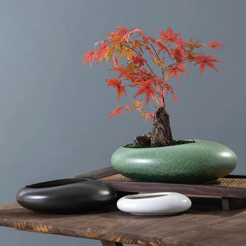 Bonsai Garden Art - 粗陶製の盆栽用花器、観葉植物用鉢、水耕栽培用花器、アスパラガス、ツタ、多肉植物用の鉢、ガーデンアート、インテリア
