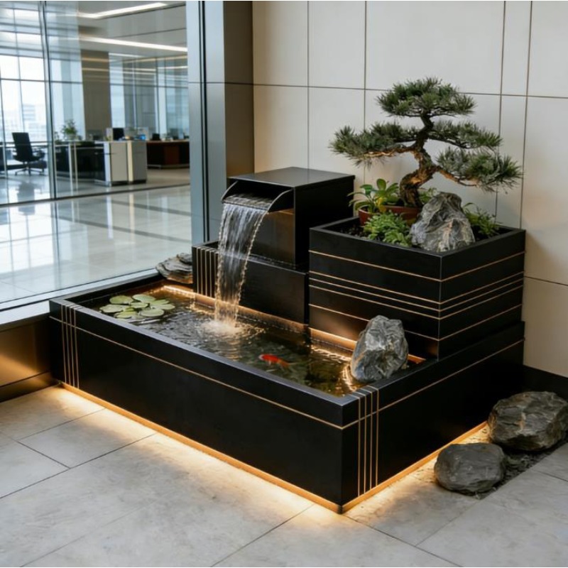 ステンレス製の滝の装飾 - 高級屋外鯉池と盆栽鉢、玄関ヴィラ - Bonsai Garden With Koi Pond のレビューと価格