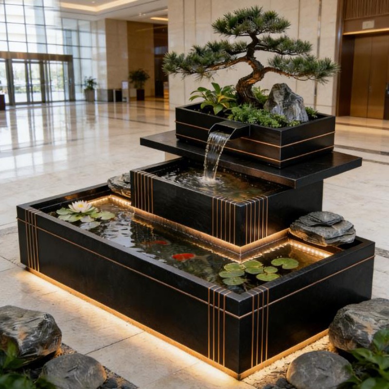 ステンレス製の滝の装飾 - 高級屋外鯉池と盆栽鉢、玄関ヴィラ - Bonsai Garden With Koi Pond のレビューと価格