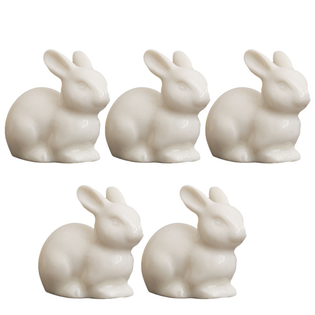 5個入り、小さくて可愛らしい陶器製のウサギの置物。白く、鮮や - Bonsai Garden Landscape Design のレビューと価格